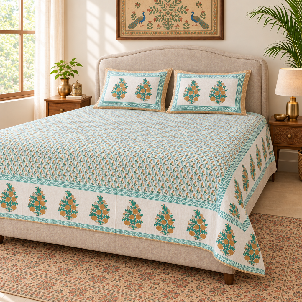 Polished Boota Cream bedsheet side view
