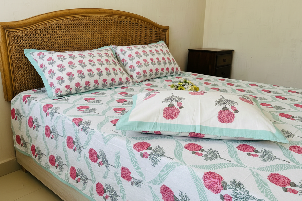 Pushpika Bedsheet on Cane Bed