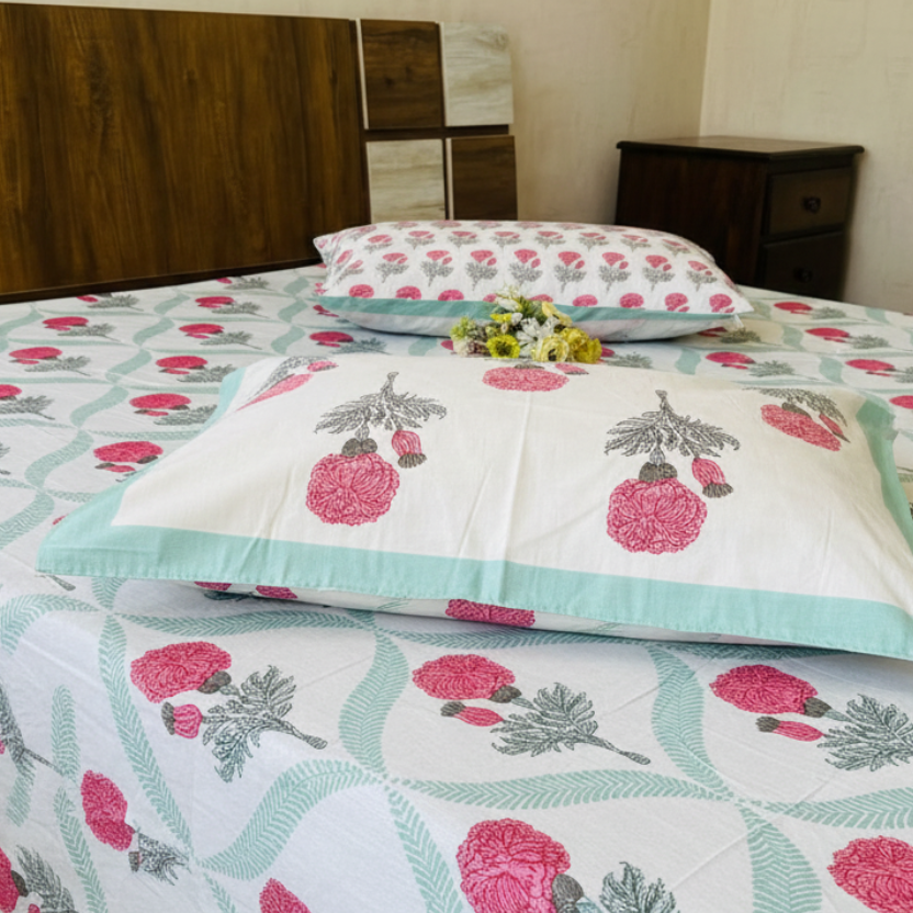 Utsav-pink and sage blue | Every day cotton | king size