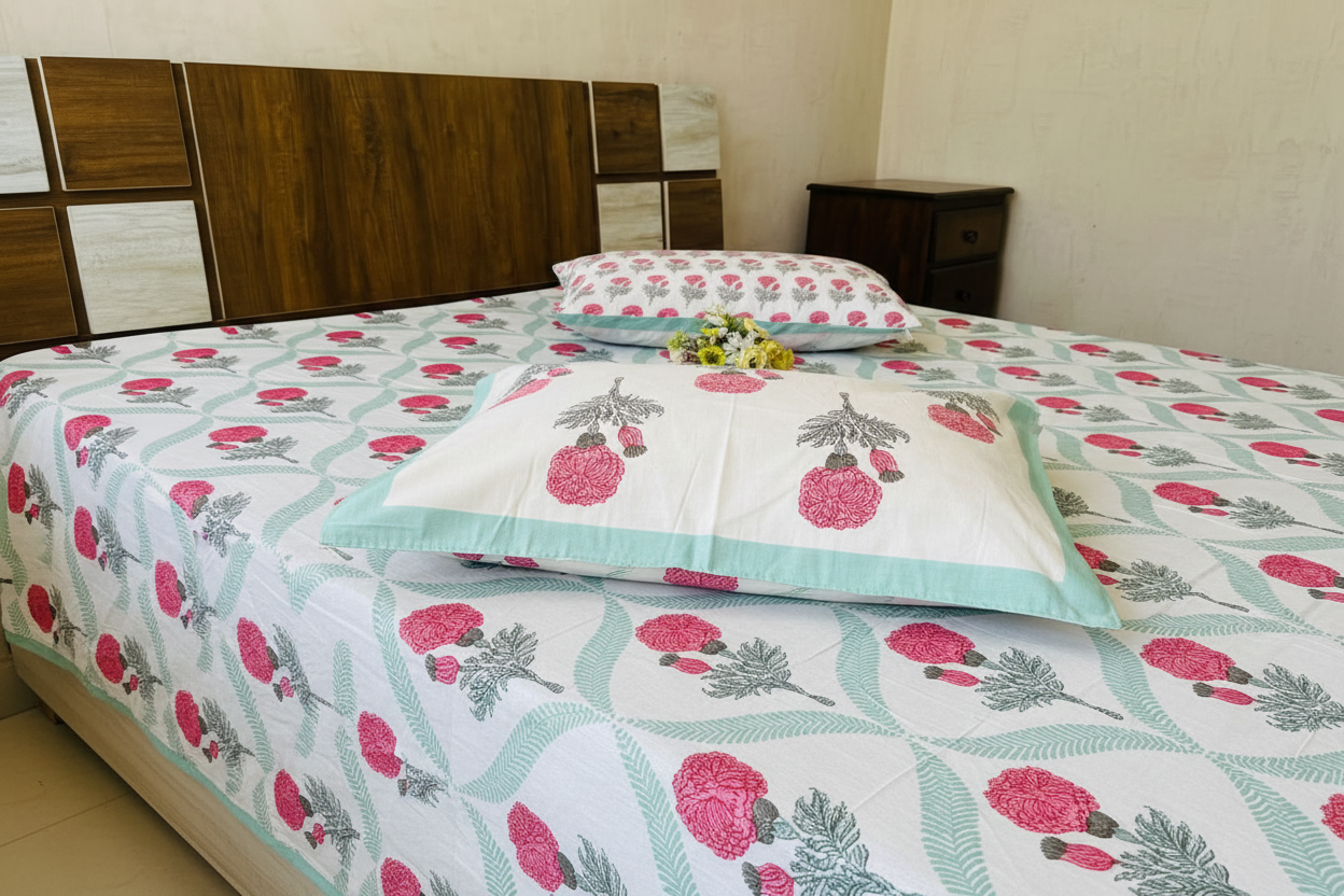 Utsav-pink and sage blue | Every day cotton | king size