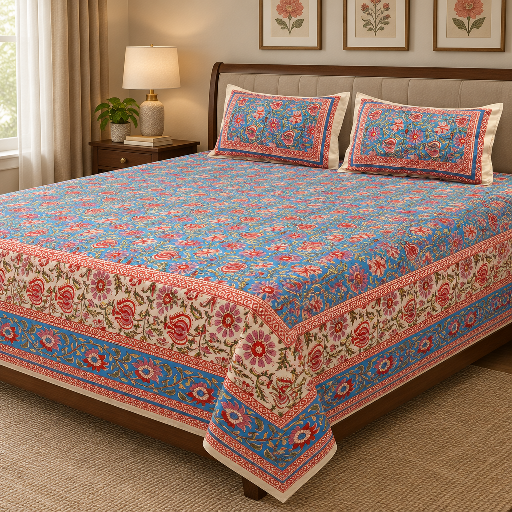 Raag Blue bedsheet side view