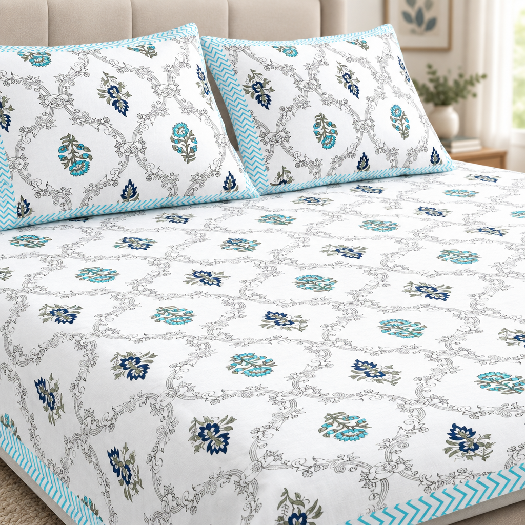 Savera Blue bedsheet close view