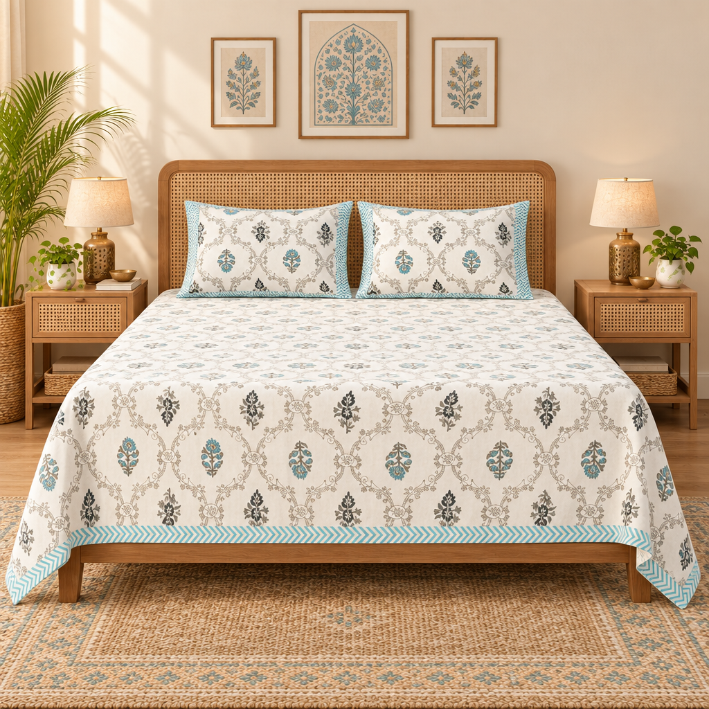 Savera Blue bedsheet front view