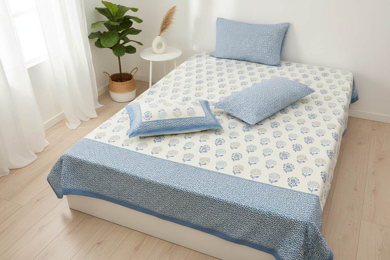 Bindu - Blue |Everyday 100% Cotton |Super King