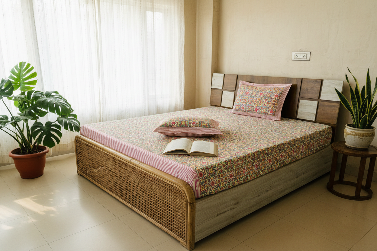 Thyor - Multi Color| Percale Cotton |Hand Block Bedsheet