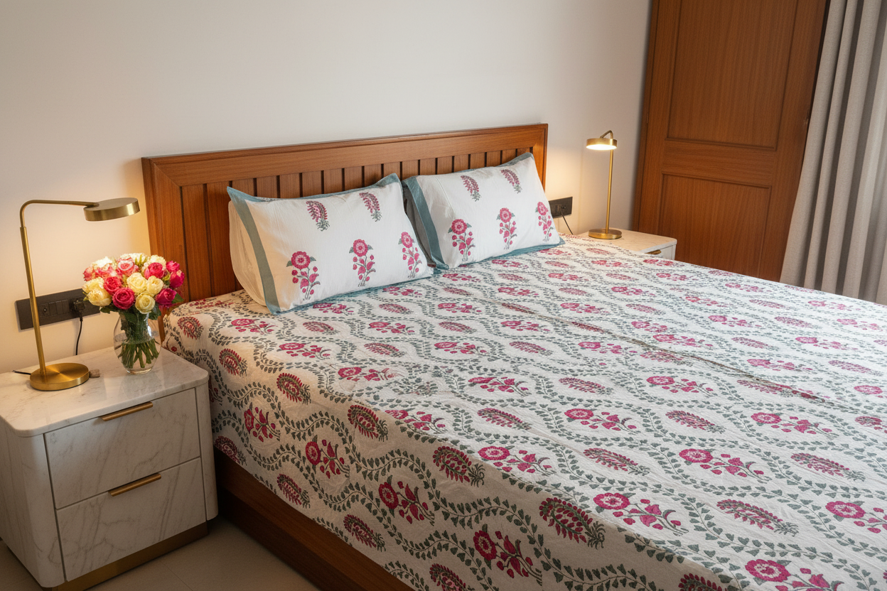 Latika Pink Floral and Paisley Cotton Bedsheet