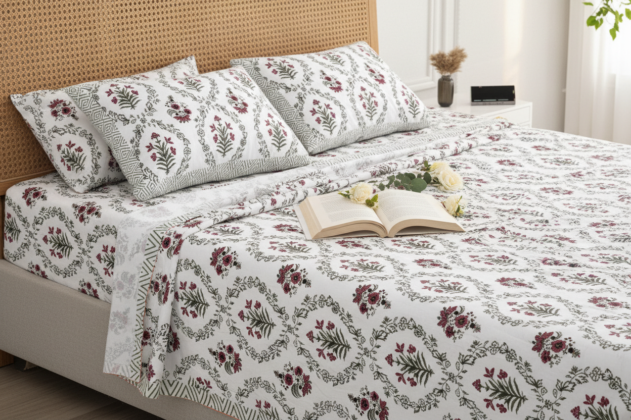 Bichona - Red |Everyday 100% cotton Bedsheet| Super King Size