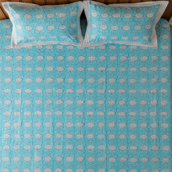 Top View - Teal Bedsheet with 2 Pillows