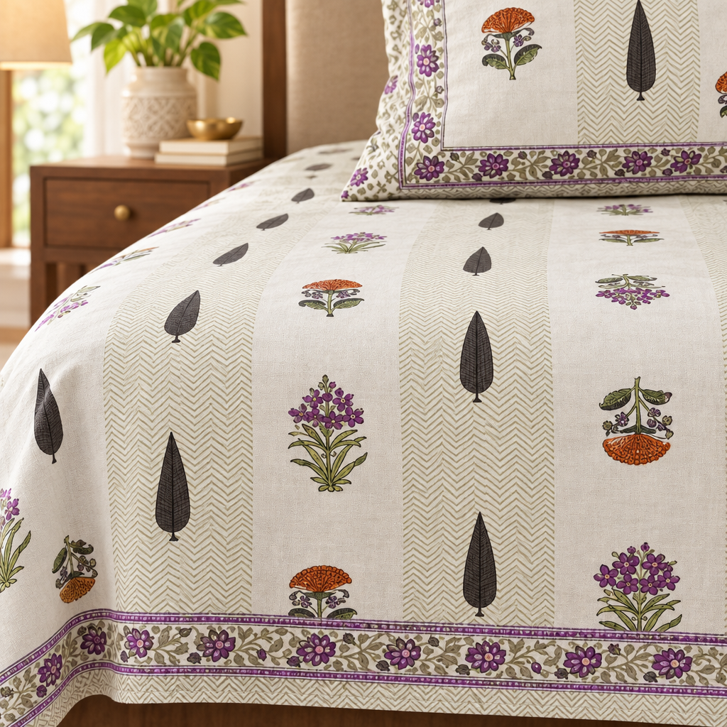 Tarang Purple and Green cotton bedsheet, view 3