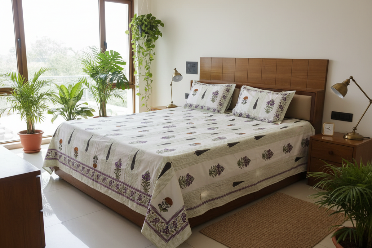 Wave Purple Bedsheet in Airy Interior