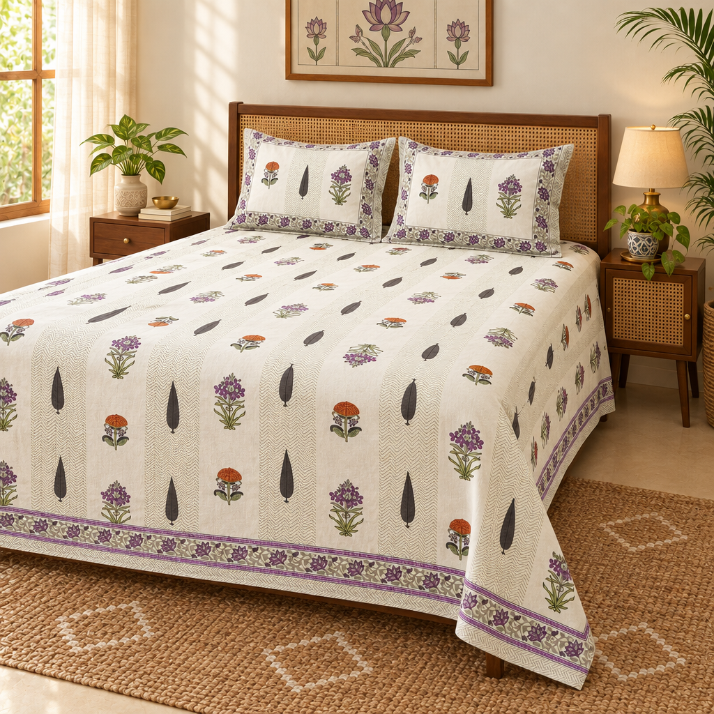 Tarang Purple and Green cotton bedsheet, view 2