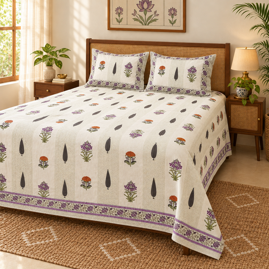 Tarang Purple and Green cotton bedsheet, view 2