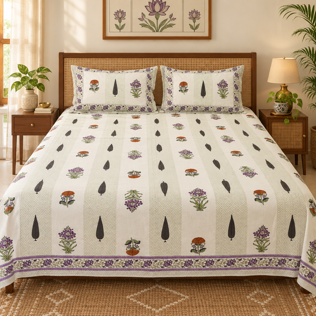 Tarang Purple and Green cotton bedsheet