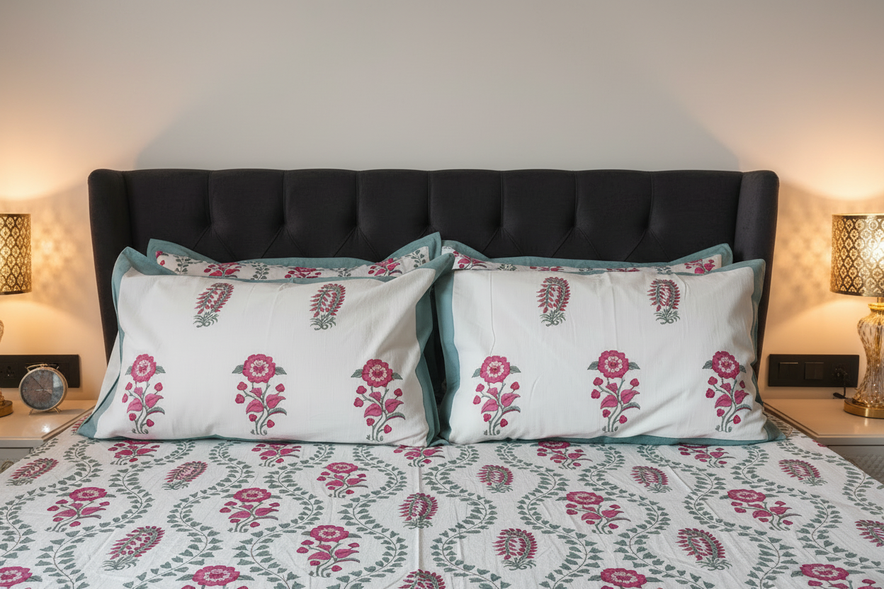 Latika Pink Floral and Paisley Cotton Bedsheet